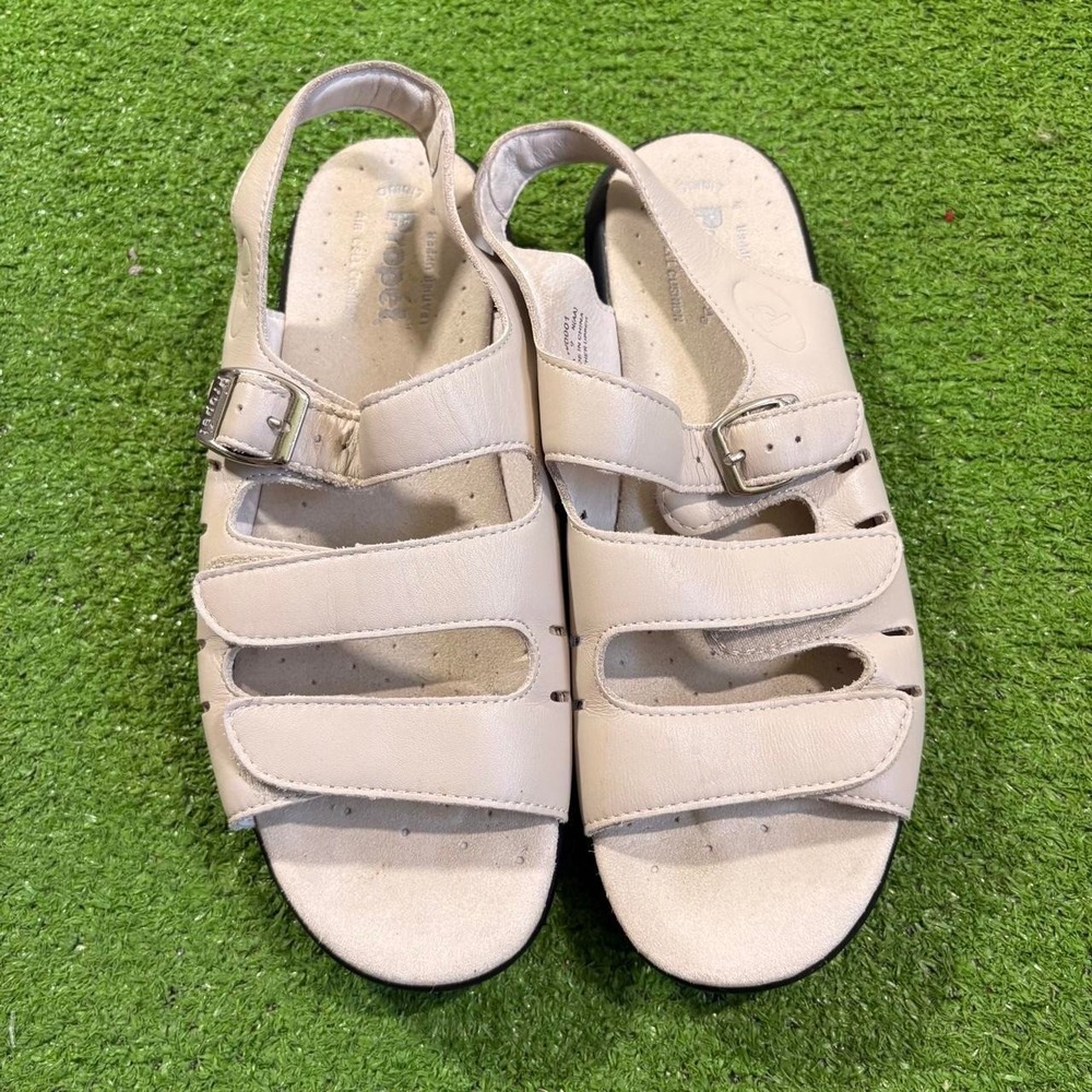 Propet Women's Slingback Leather Sandals Off White Comfort Shoes Size 9